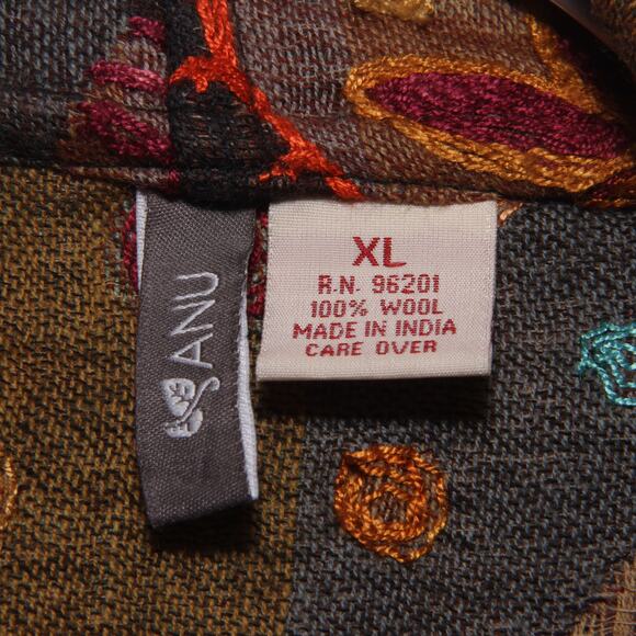 ANU Open Front Embroidered Vest Size XL Boho Cardigan Jacket - Picture 4 of 8